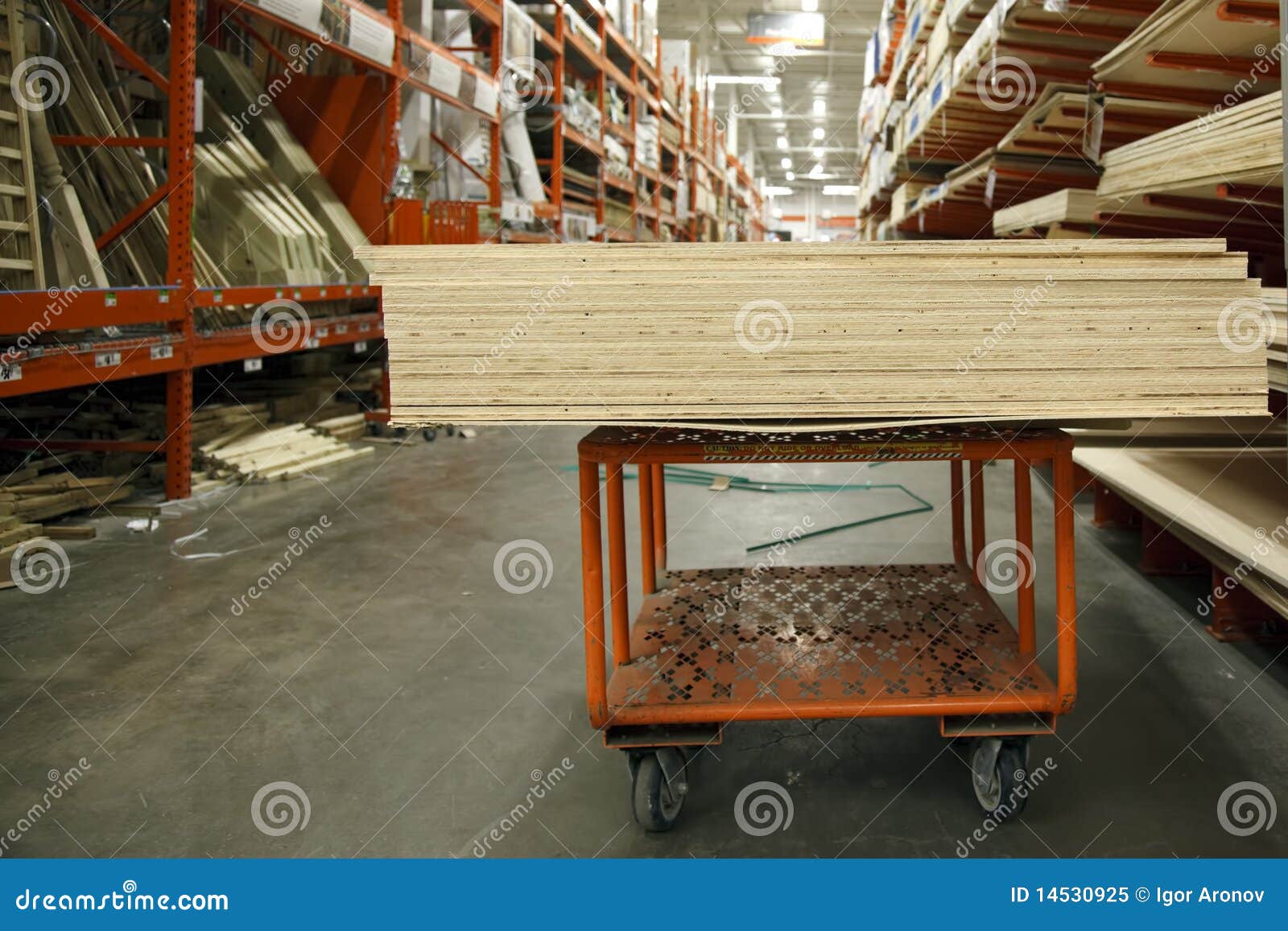 Plywood on a cart stock image. Image of merchandise, orange 14530925