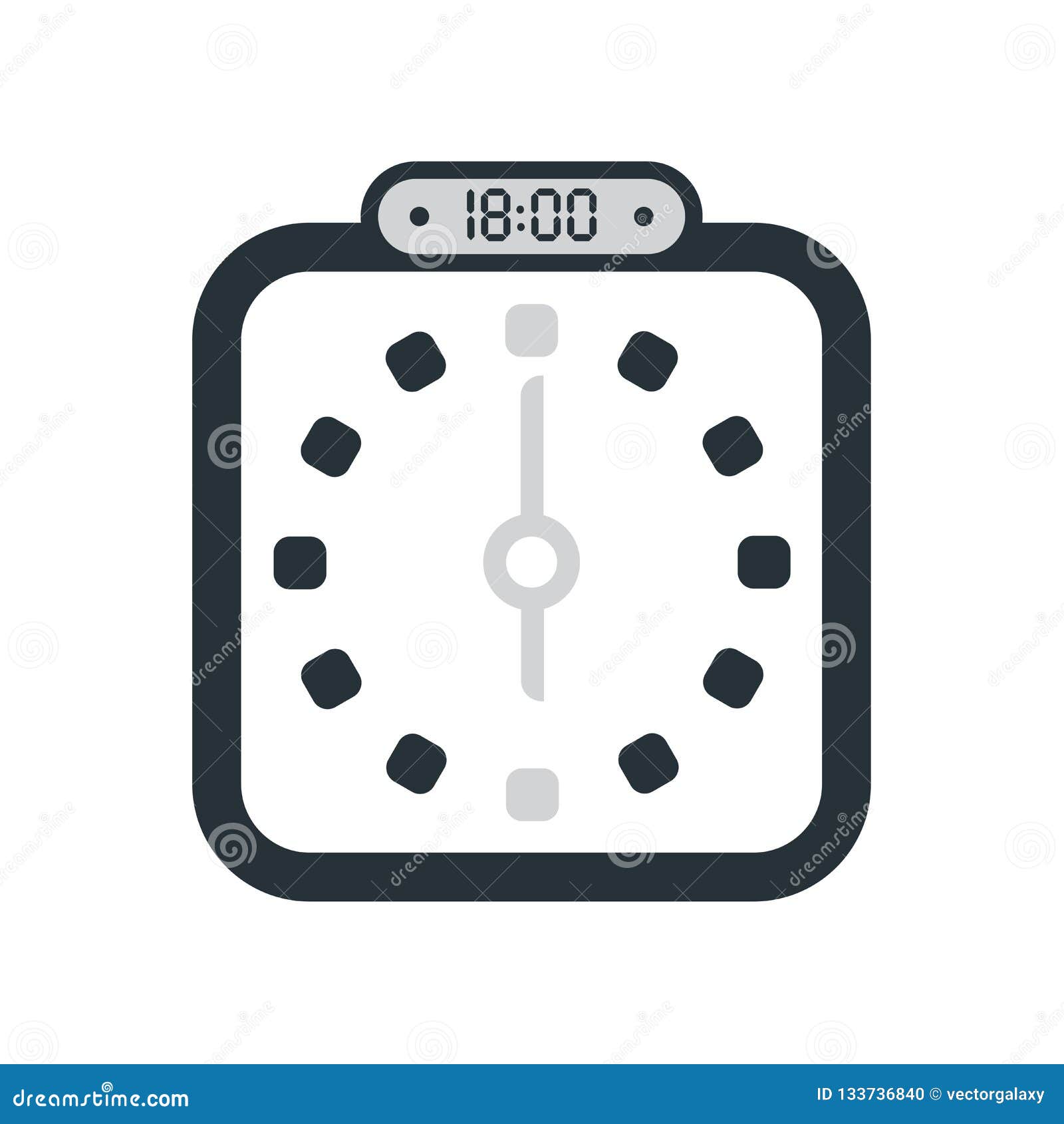 the 18:00, 6pm icon  on white background, clock and watch, timer, countdown , stopwatch, digital timer  icon