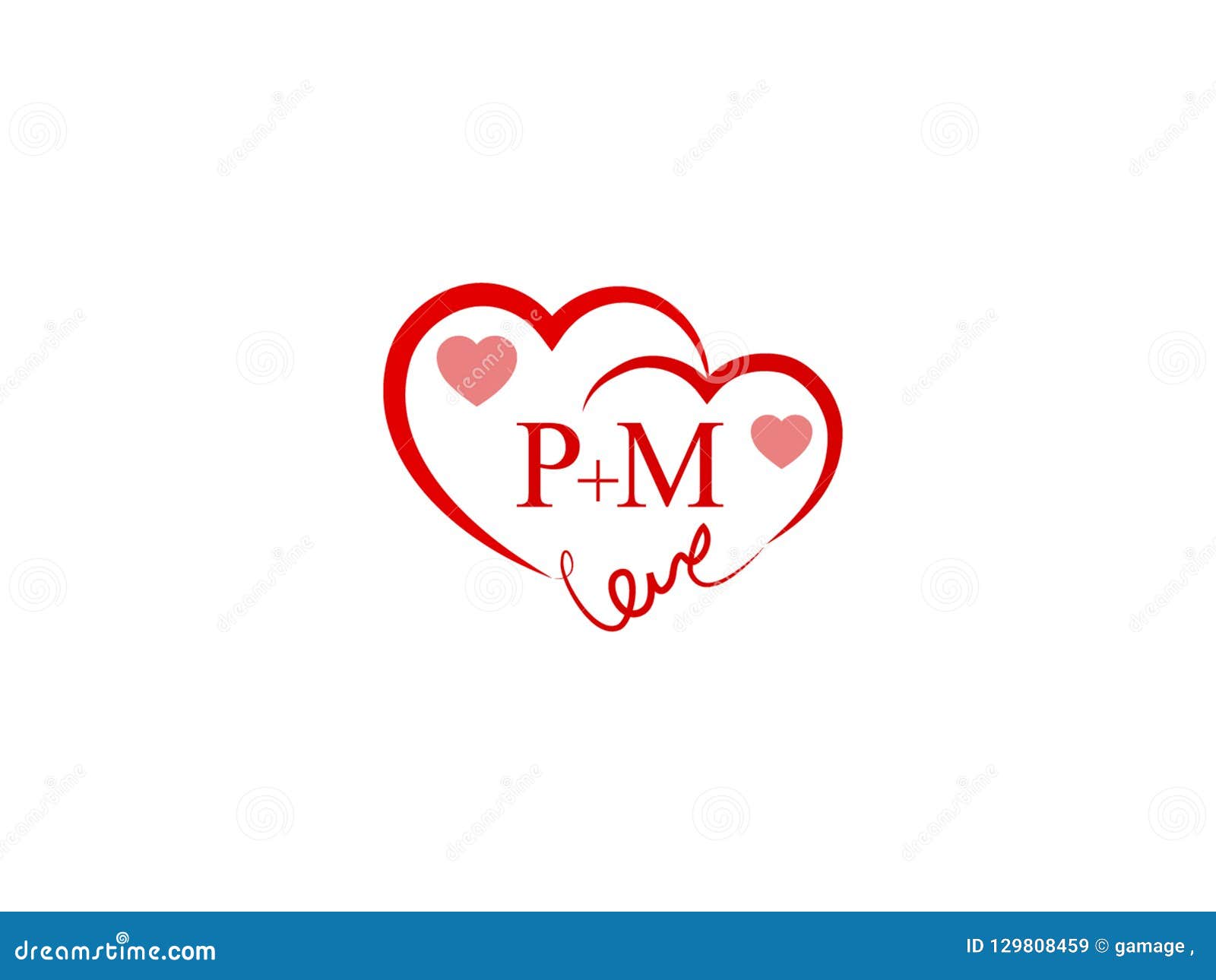 PM Initial Heart Shape Red Colored Logo Stock Vector