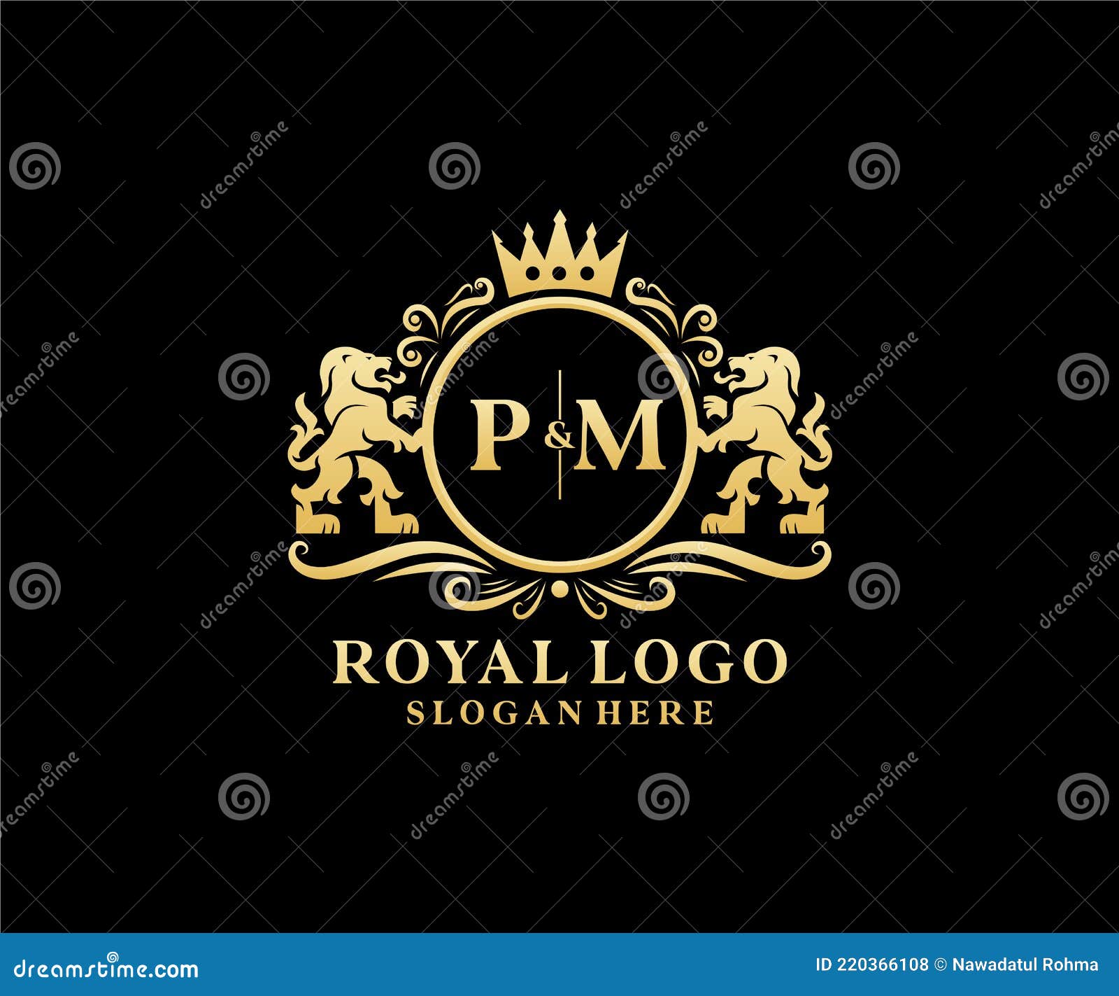 Initial PM Letter Lion Royal Luxury Logo template in vector art