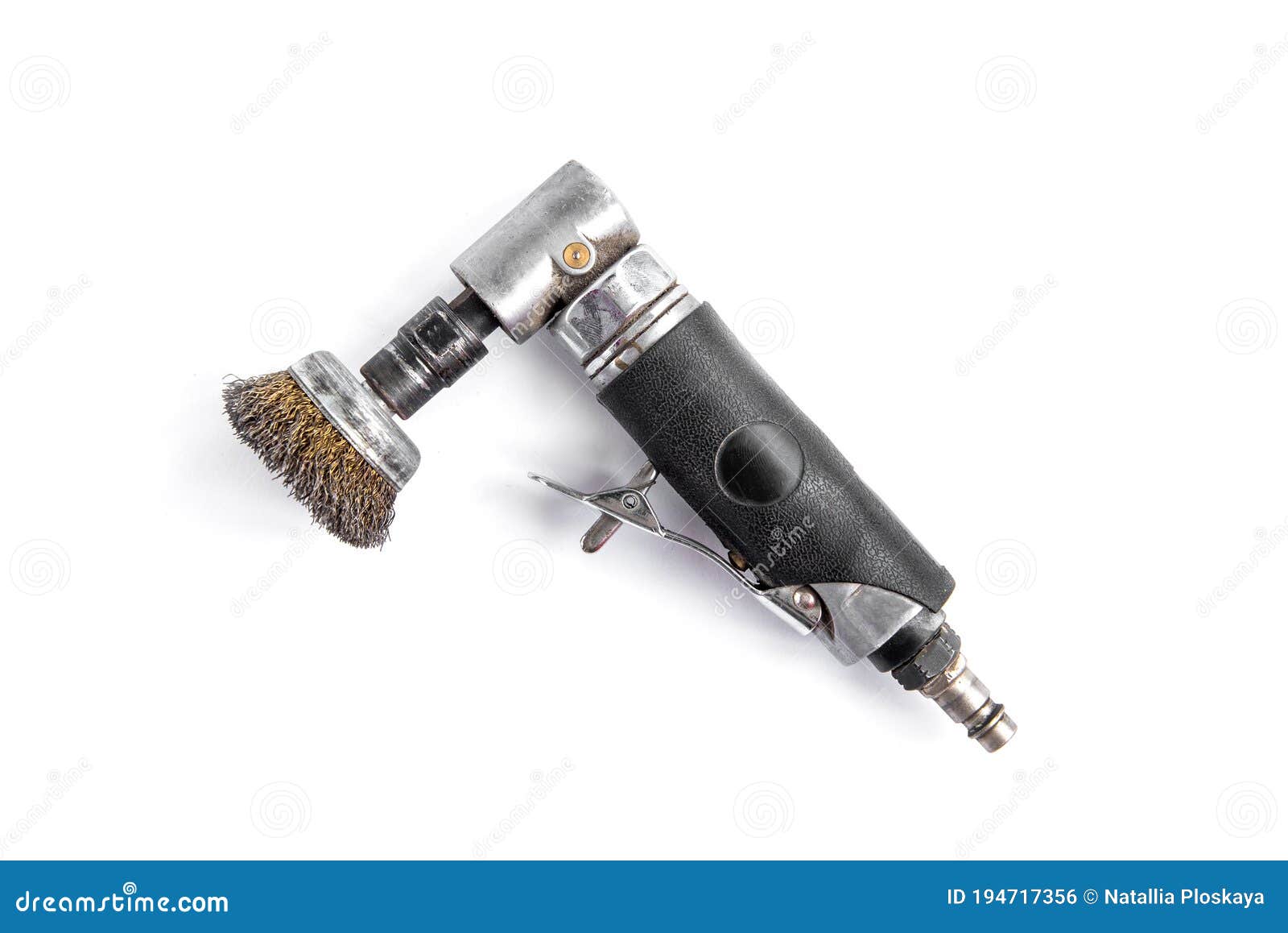 Pneumatic Drill with Wire Brush Isolated on White Background Stock