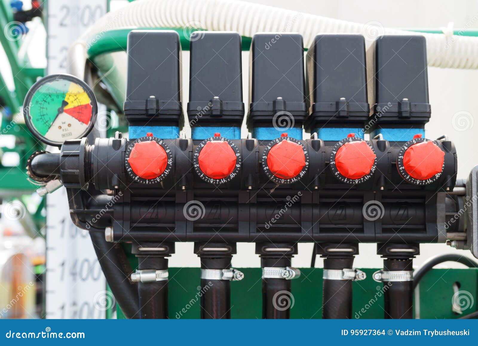 Pneumatic hoses control stock photo. Image of device 95927364