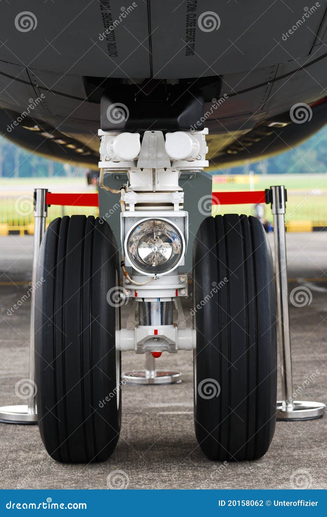 Una foto fronta del rivestimento catturata su un pneumatico dell'aeroplano.