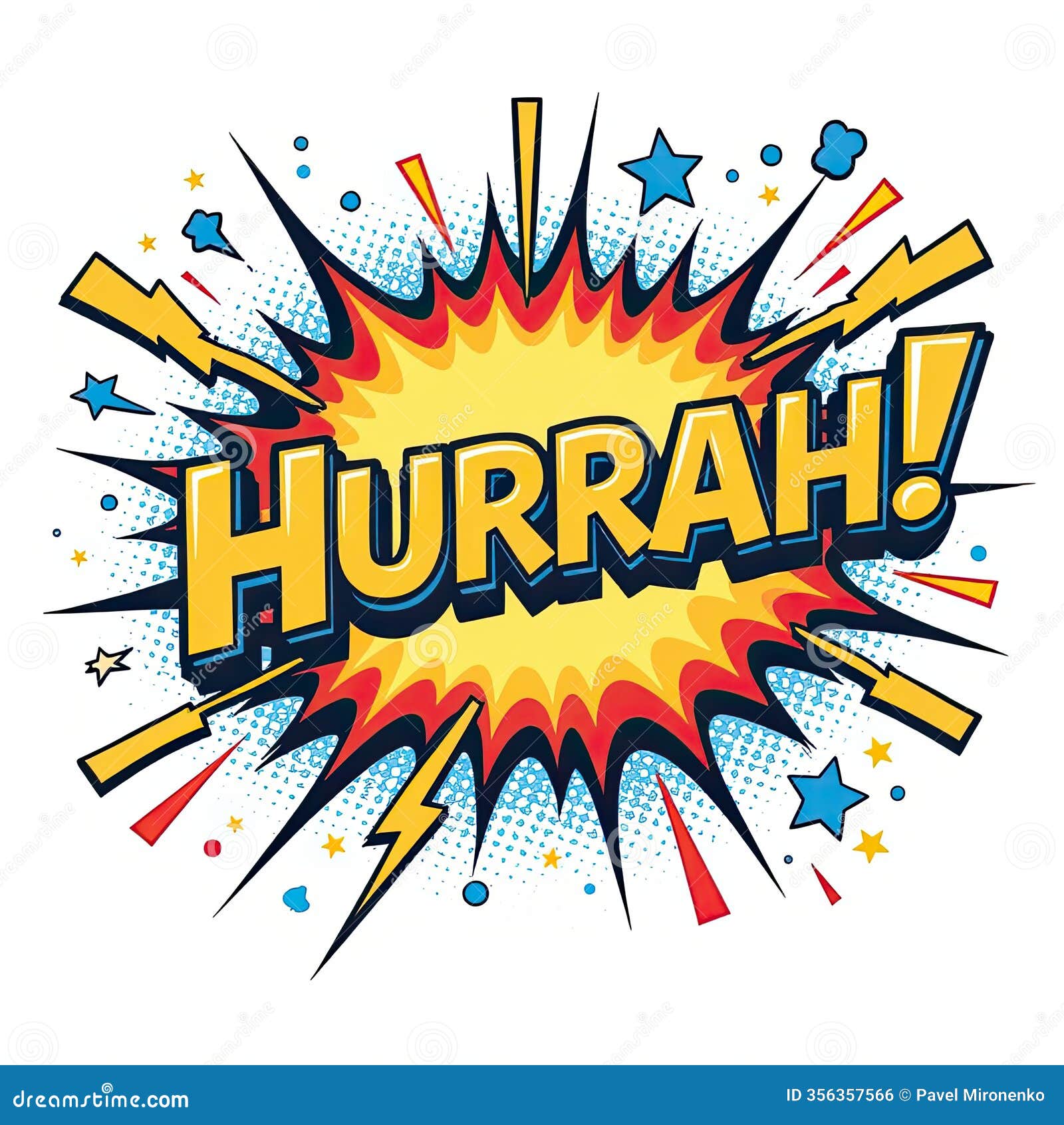 png vibrant and dynamic comic art style showcasing the word hurrah, ai generated.