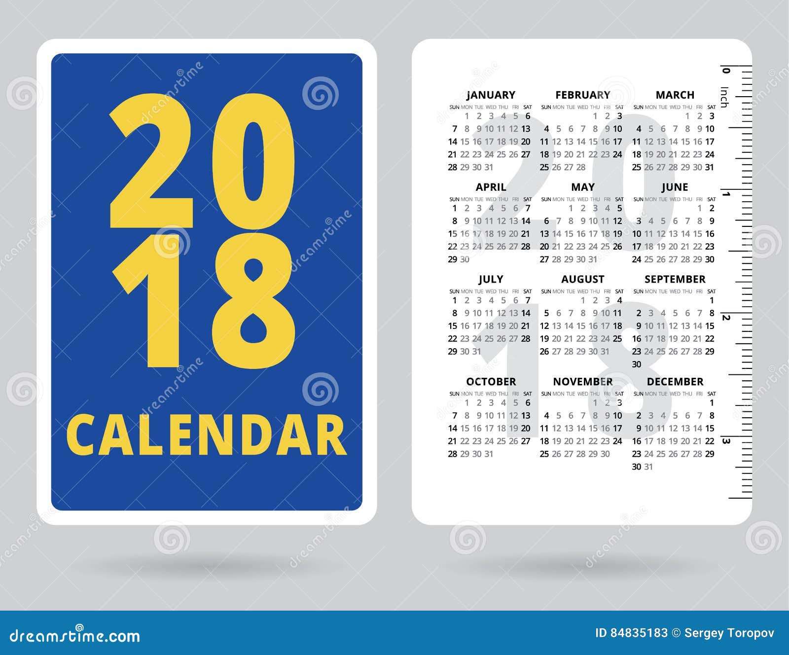 Pocket Calendar 2018 with Inch Ruler Stock Vector Illustration of