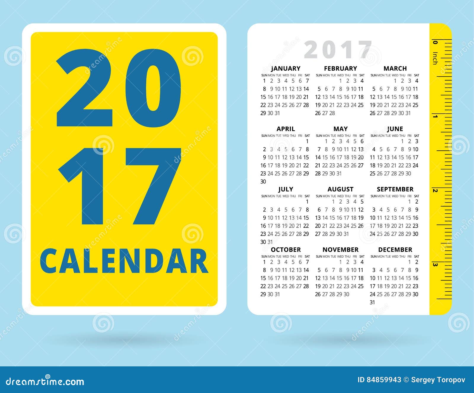Pocket Calendar 2017 with Inch Ruler Stock Vector Illustration of