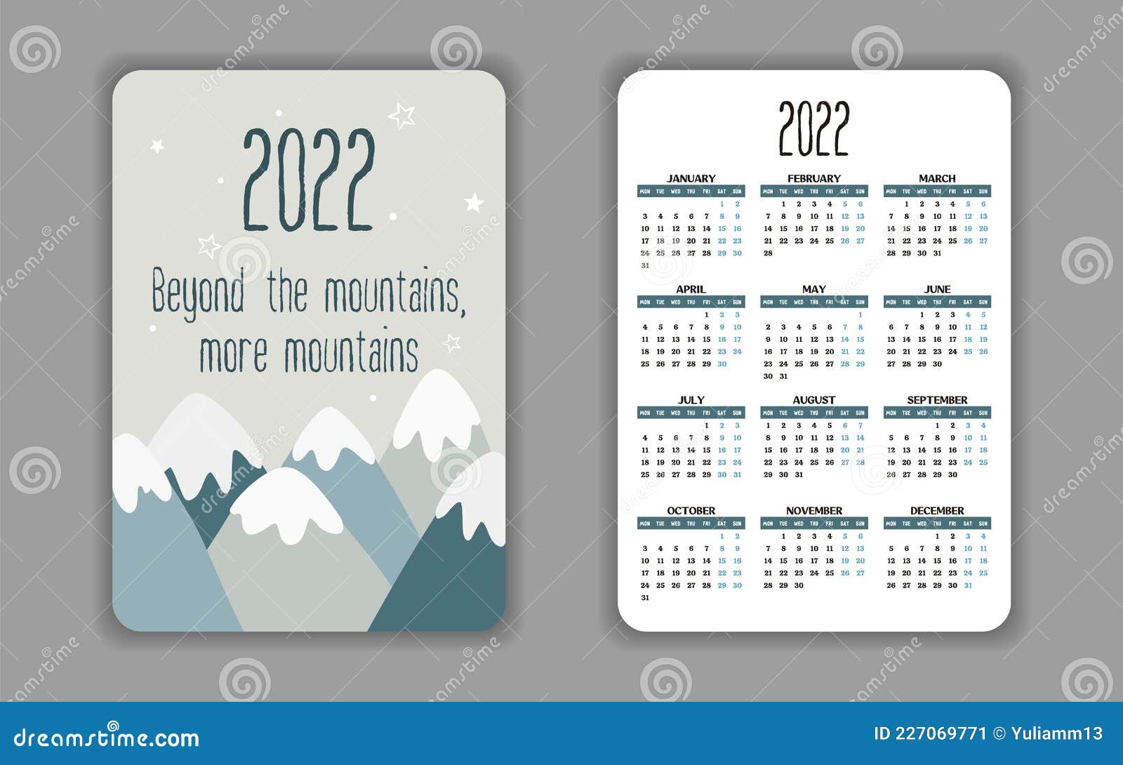 Free Printable Pocket Calendar 2022 2022 Pocket Calendar Template With Quote About Mountains Stock Vector -  Illustration Of Greeting, Mountains: 227069771