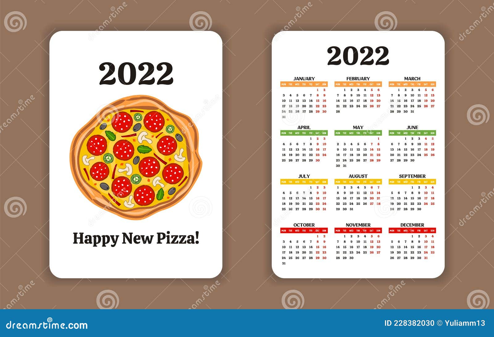 2022 Pocket Calendar Template With Quote About Pizza Stock Vector - Illustration Of Motivational, Banner: 228382030