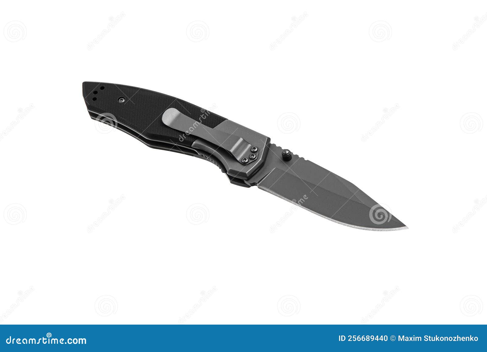 Pocket Folding Knife Isolate on White Back. Compact Metal Sharp Knife