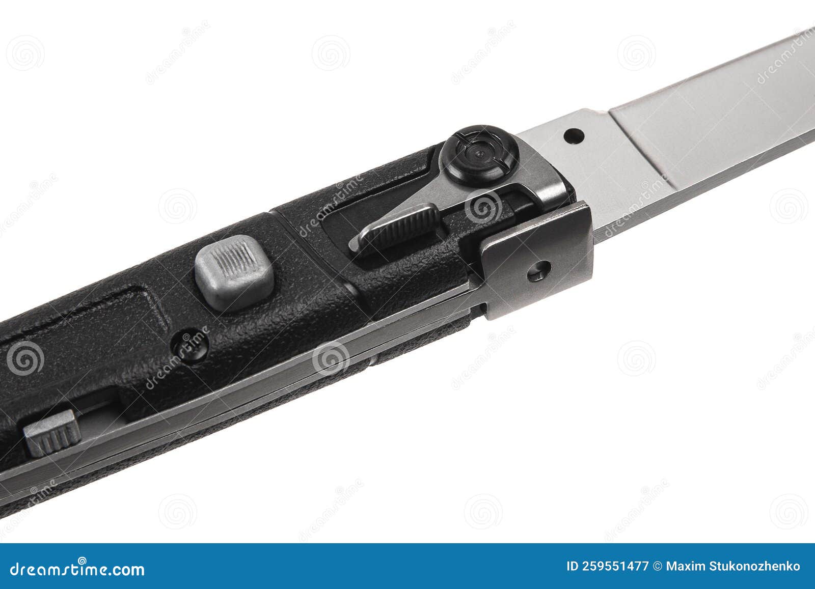 Pocket Folding Knife Isolate on White Back. Compact Metal Sharp Knife