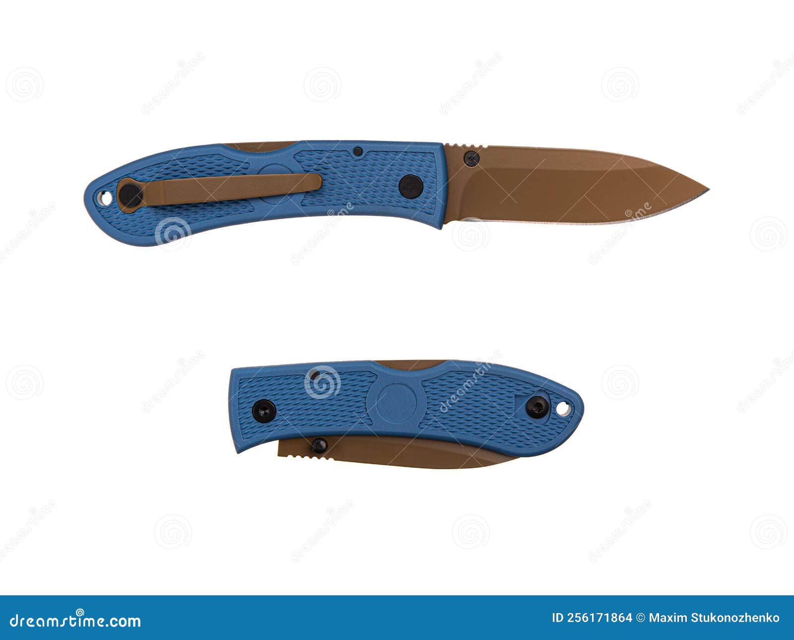 Pocket Folding Knife Isolate on White Back. Compact Metal Sharp Knife