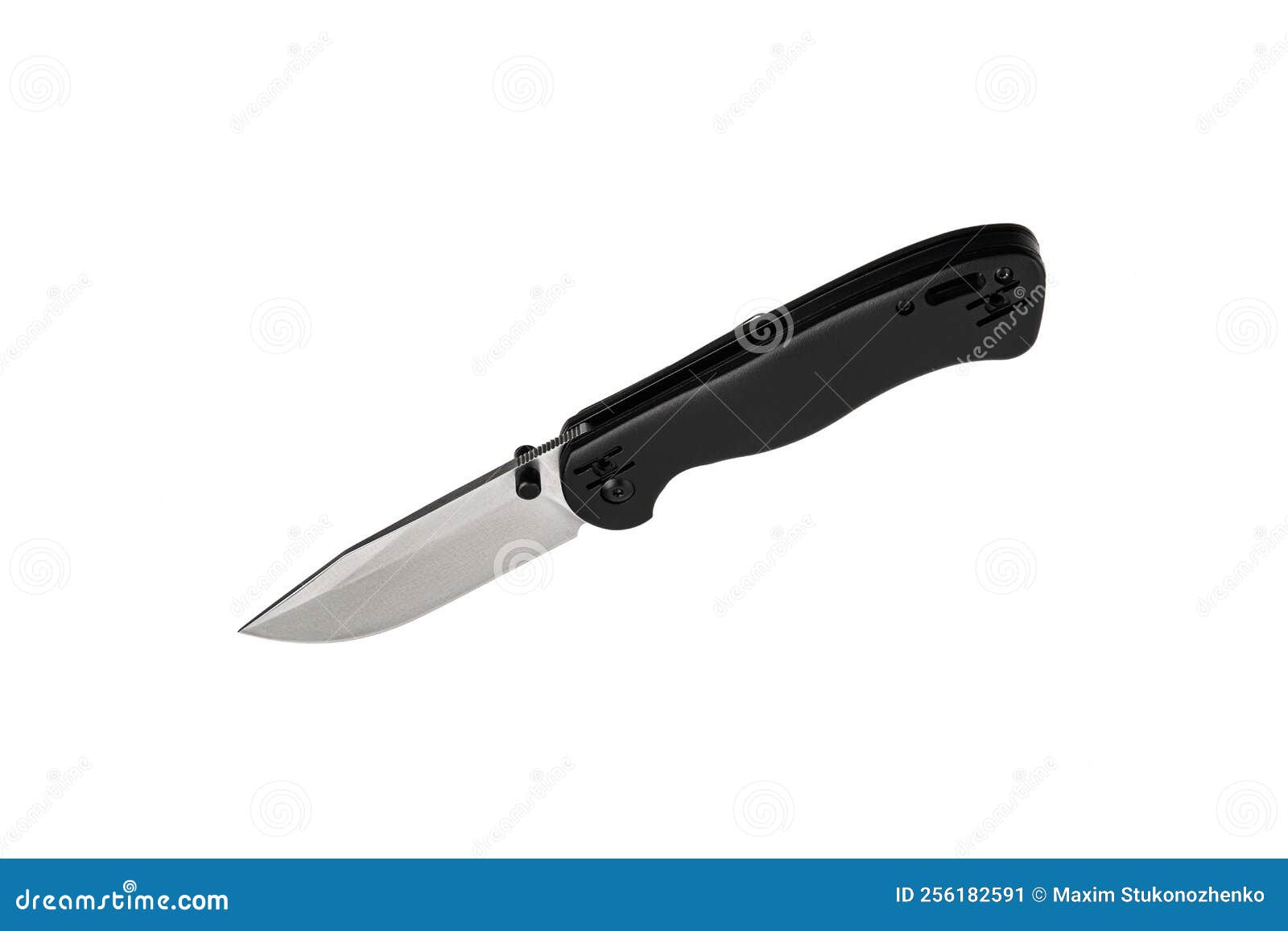 Pocket Folding Knife Isolate on White Back. Compact Metal Sharp Knife