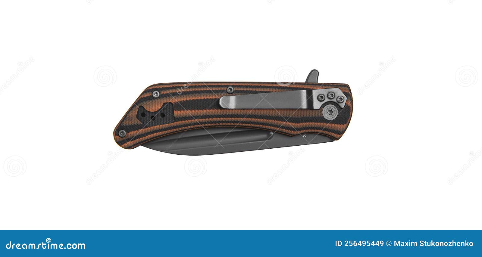 Pocket Folding Knife Isolate on White Back. Compact Metal Sharp Knife