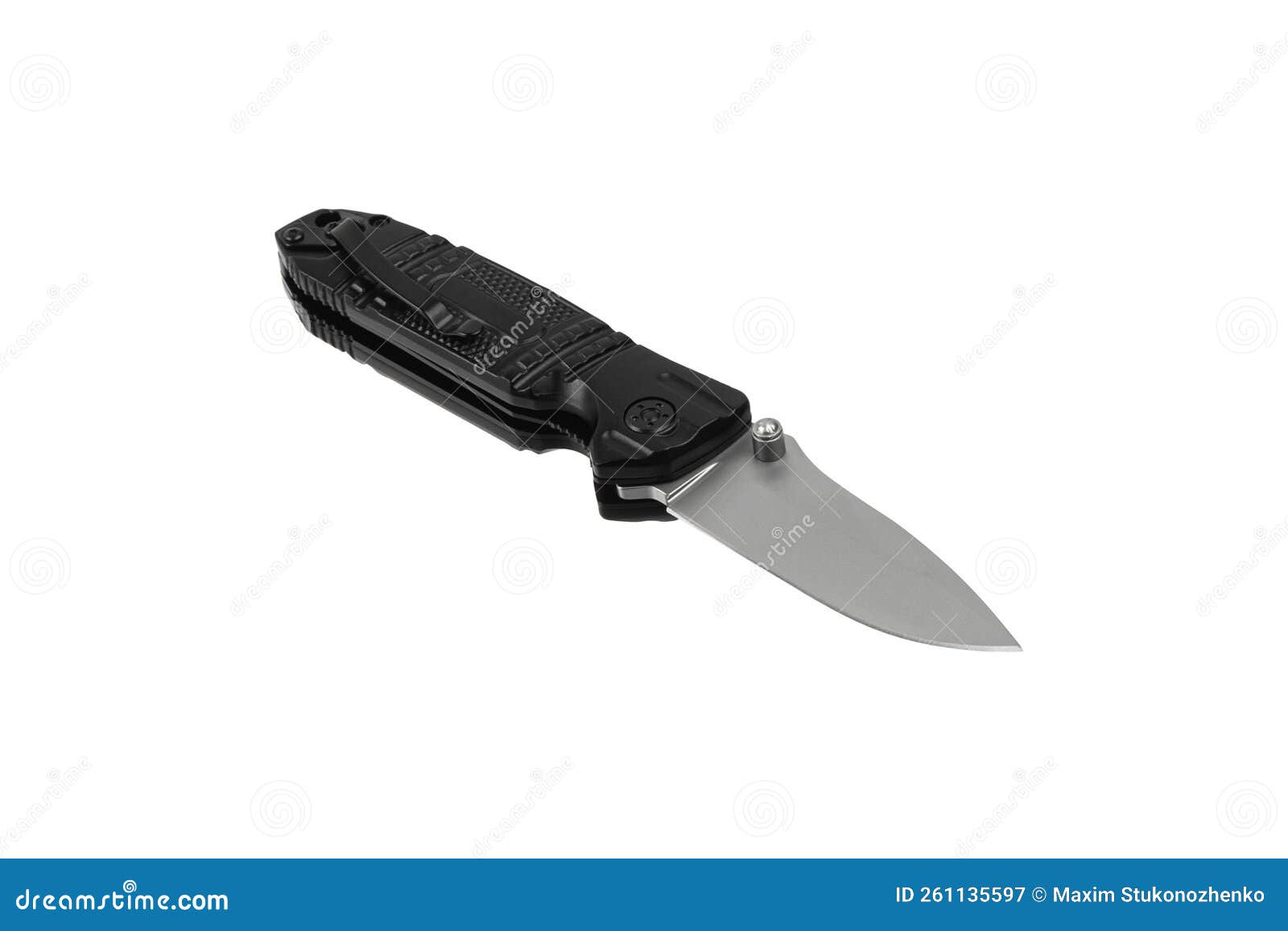 Pocket Folding Knife Isolate on White Back. Compact Metal Sharp Knife