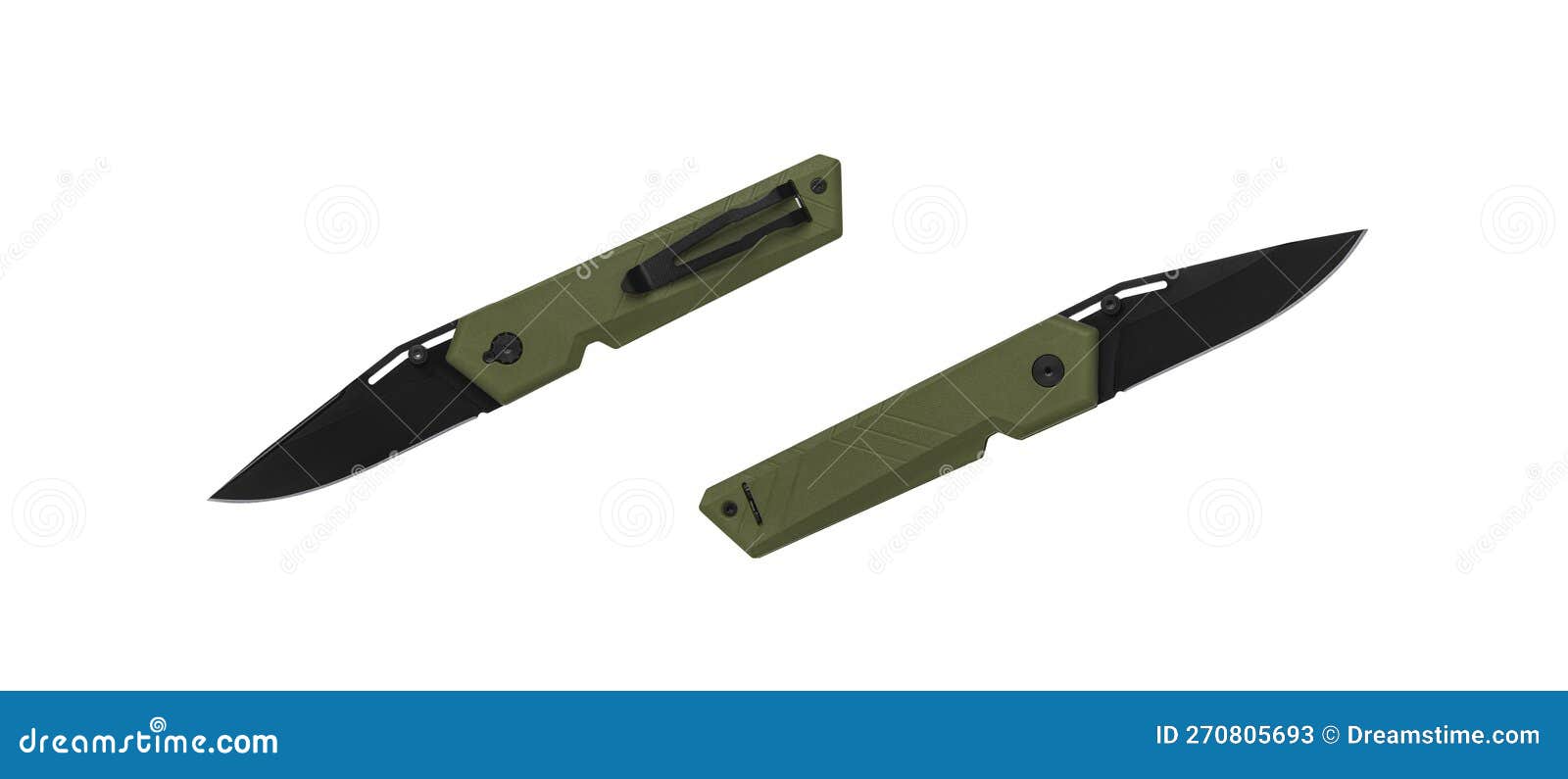 Pocket Folding Knife Isolate on White Back. Compact Metal Sharp Knife