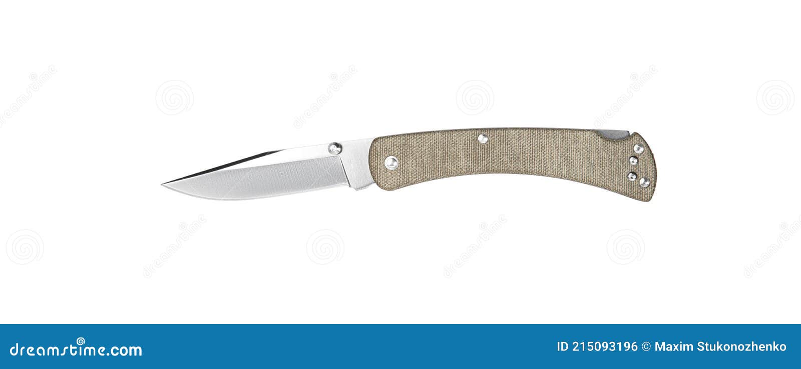 Pocket Folding Knife Isolate on White Back. Compact Metal Sharp Knife