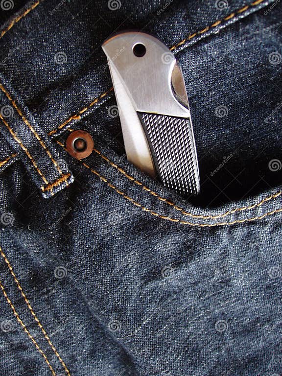Pocket Knife in Jeans Pocket Stock Image Image of fabric, detail 643899