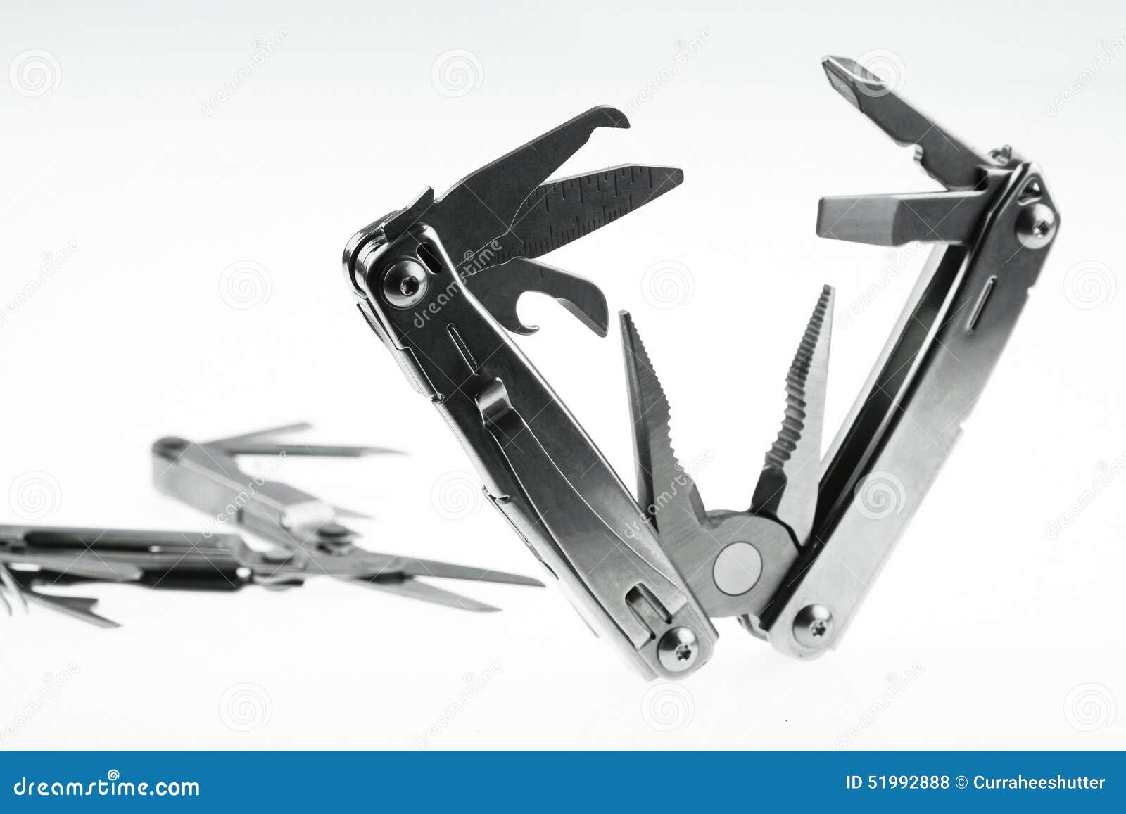 Pocket Knife or Steel Multifunction Tools Isolated on White Background