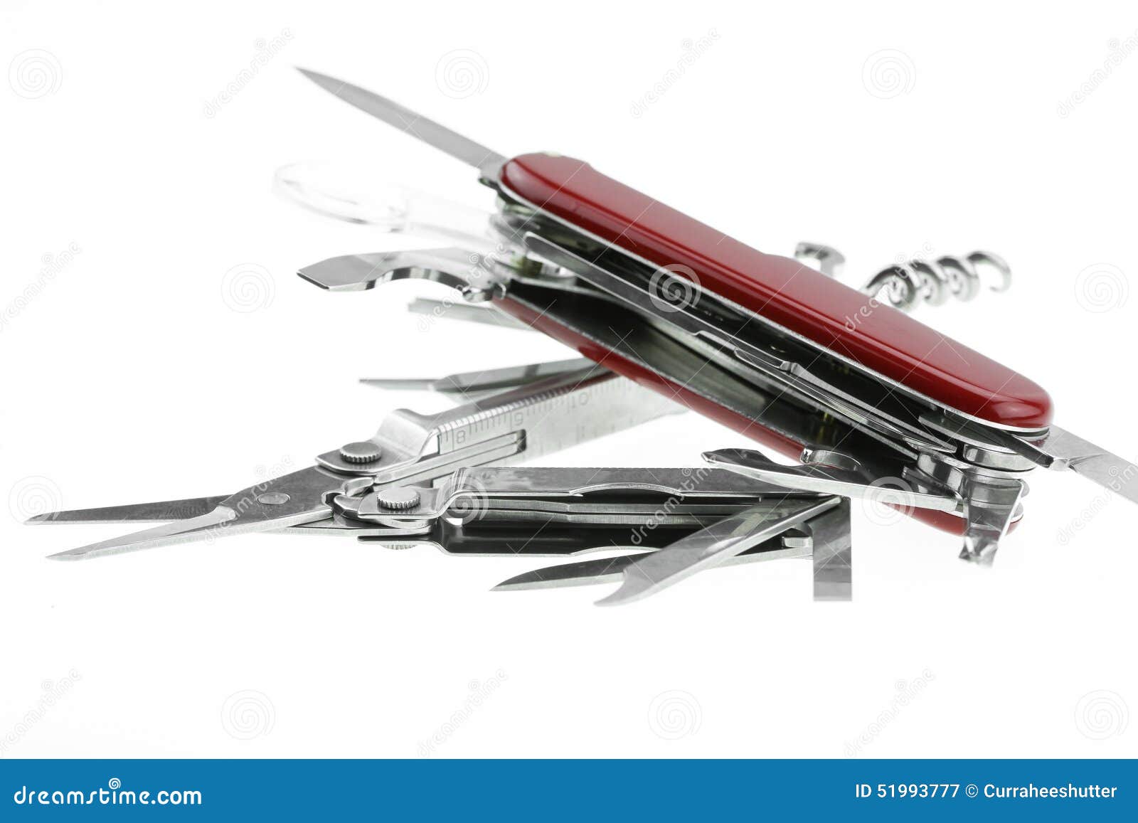 Pocket Knife or Steel Multifunction Tools Isolated on White Background