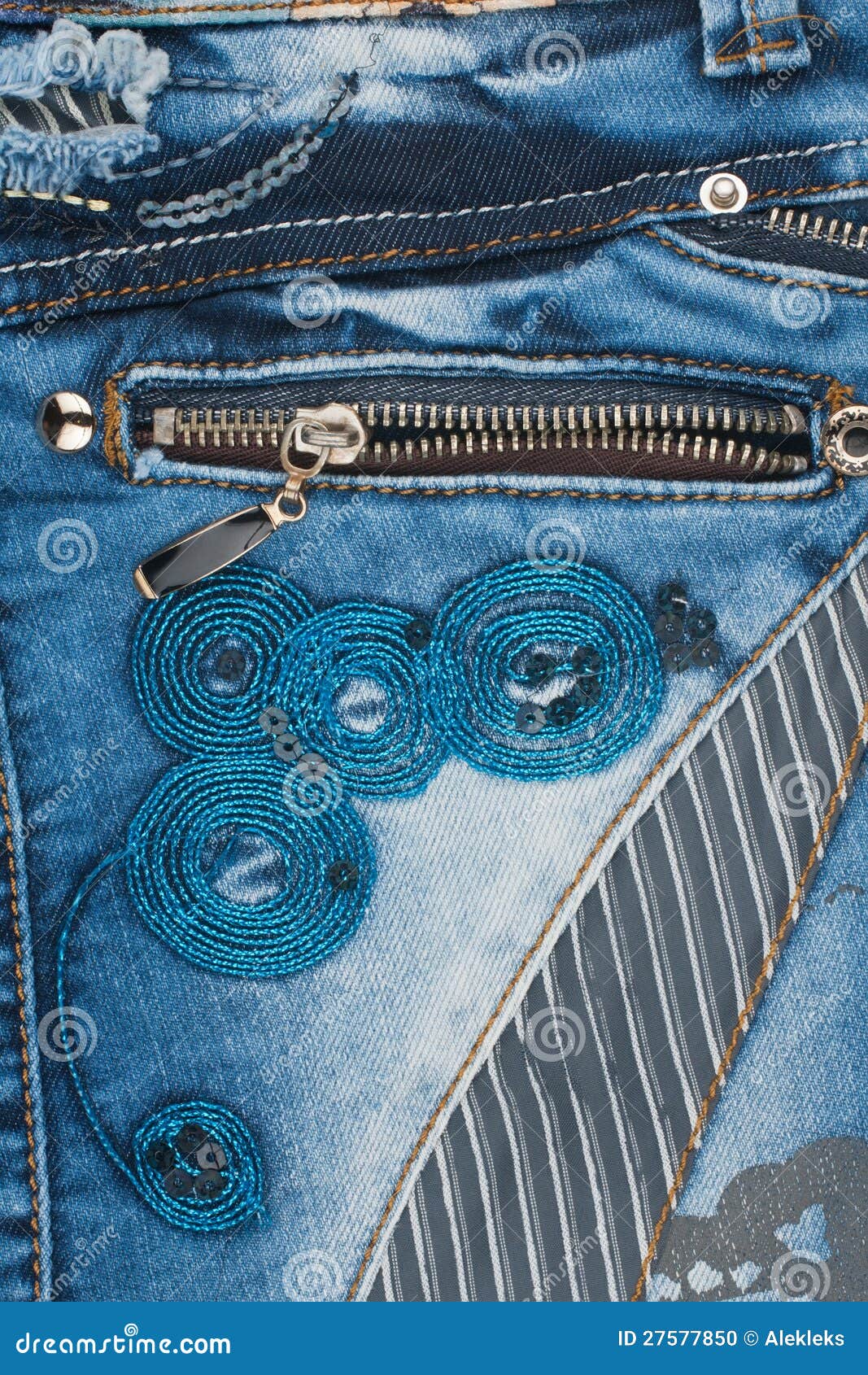 Pocket Light Blue Jeans with Zipper Stock Photo Image of pattern