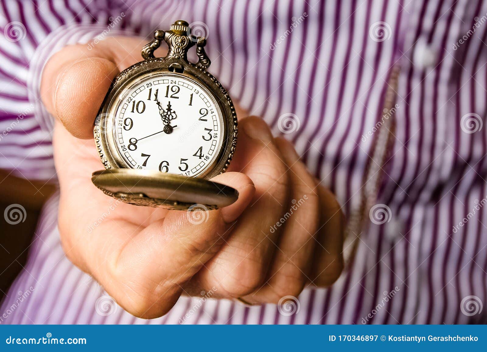 A Pocket Watch in the Hands of a Man Stock Image Image of macro