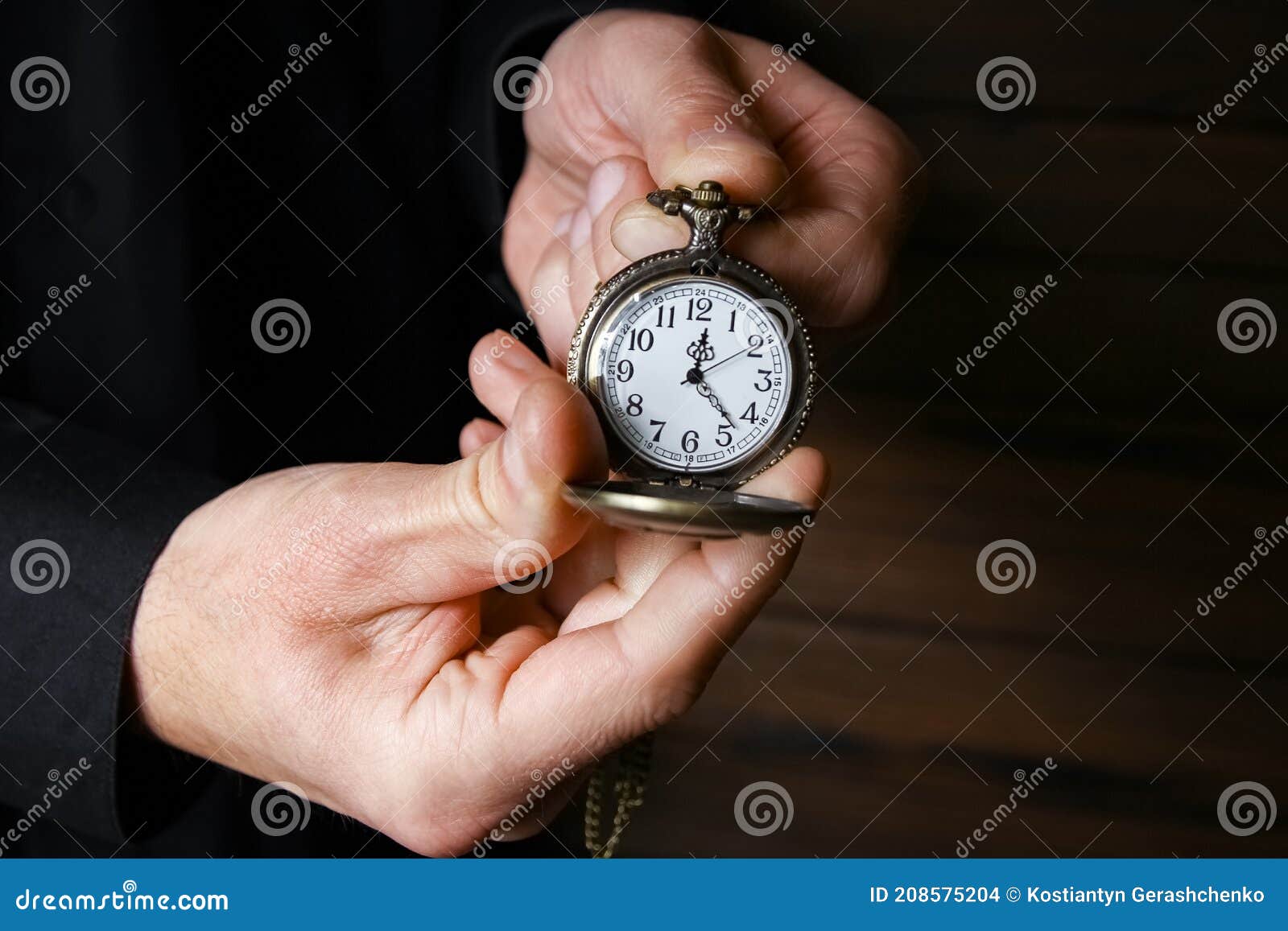 A Pocket Watch in the Hands of a Man Stock Photo Image of hour