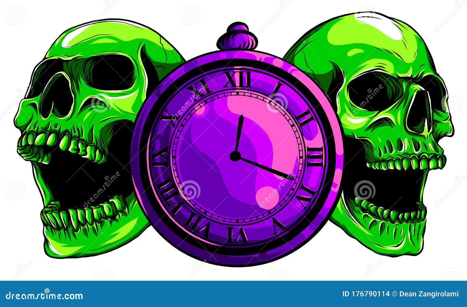 Pocket Watch with Human Skull,Time and Death Concept. Illustration Line Art  Stock Vector - Illustration of face, head: 176790114
