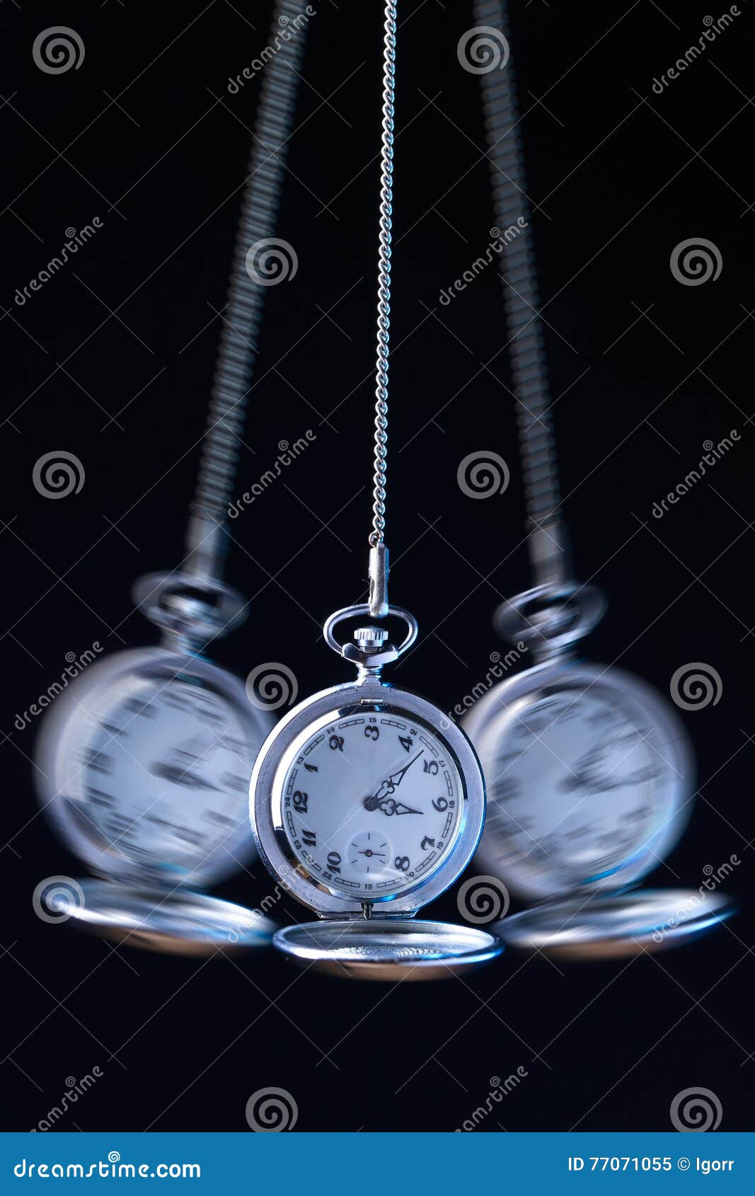 Swinging Pocket Watch Hypnosis On Black Stock Photo