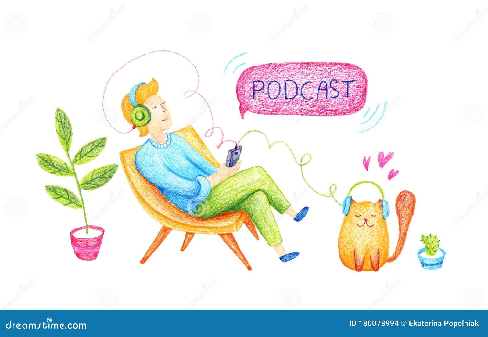 podcast concept . webinar, online training, tutorial podcast concept. young man listening to podcasting