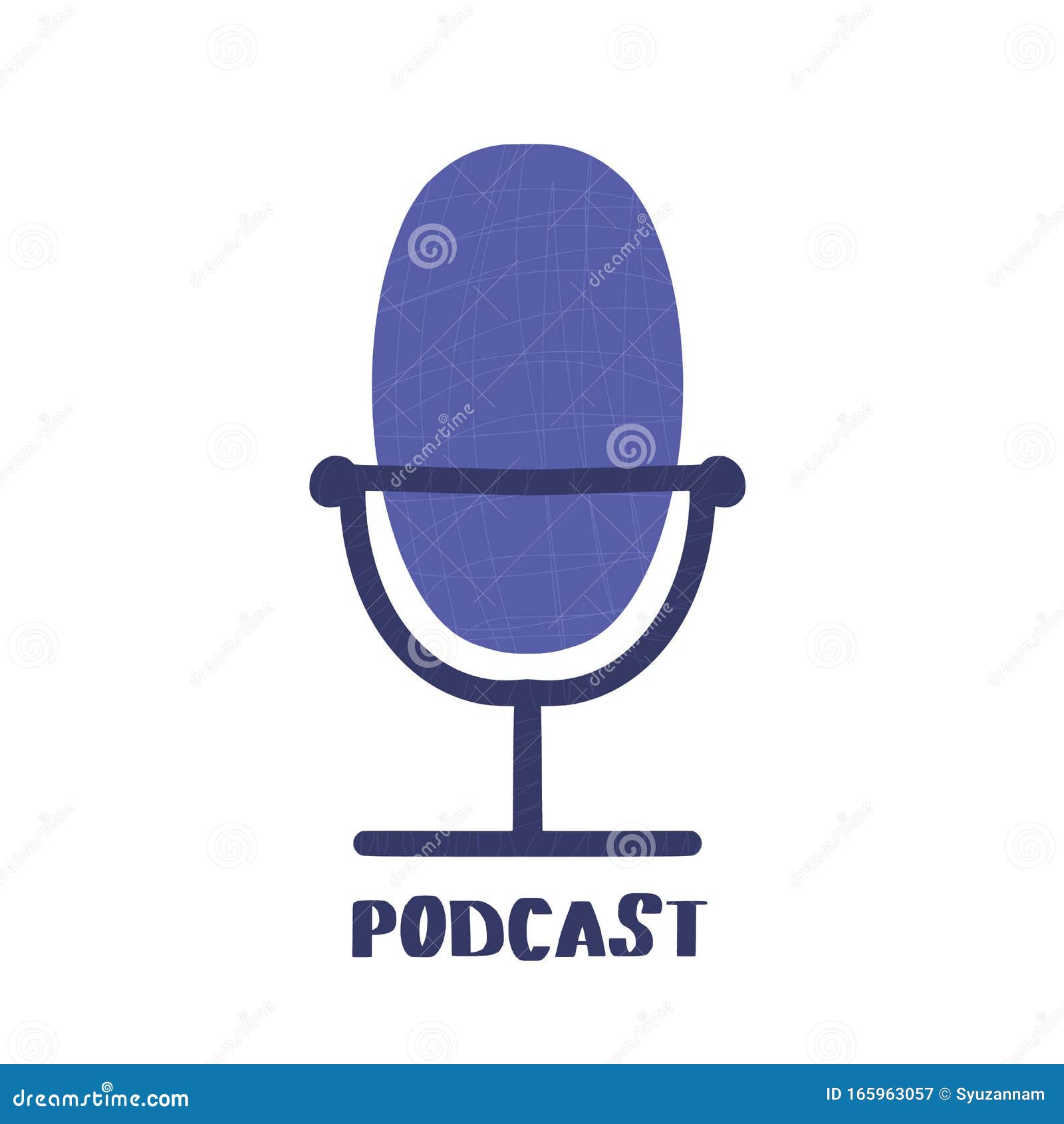 Podcast Logo Isolated Hand Drawn Vector Microphone Stock Vector