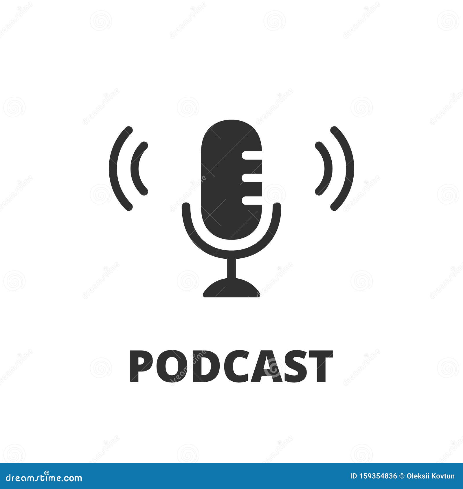 Podcast Logo. Podcast Microphone. Black Icon. Vector Stock
