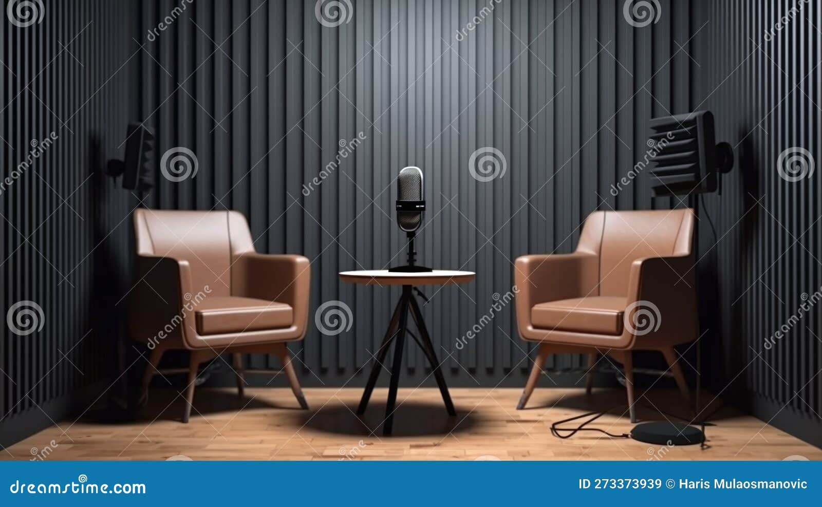 Podcast Interview Concept Two Chairs and a Microphone Ai Generated
