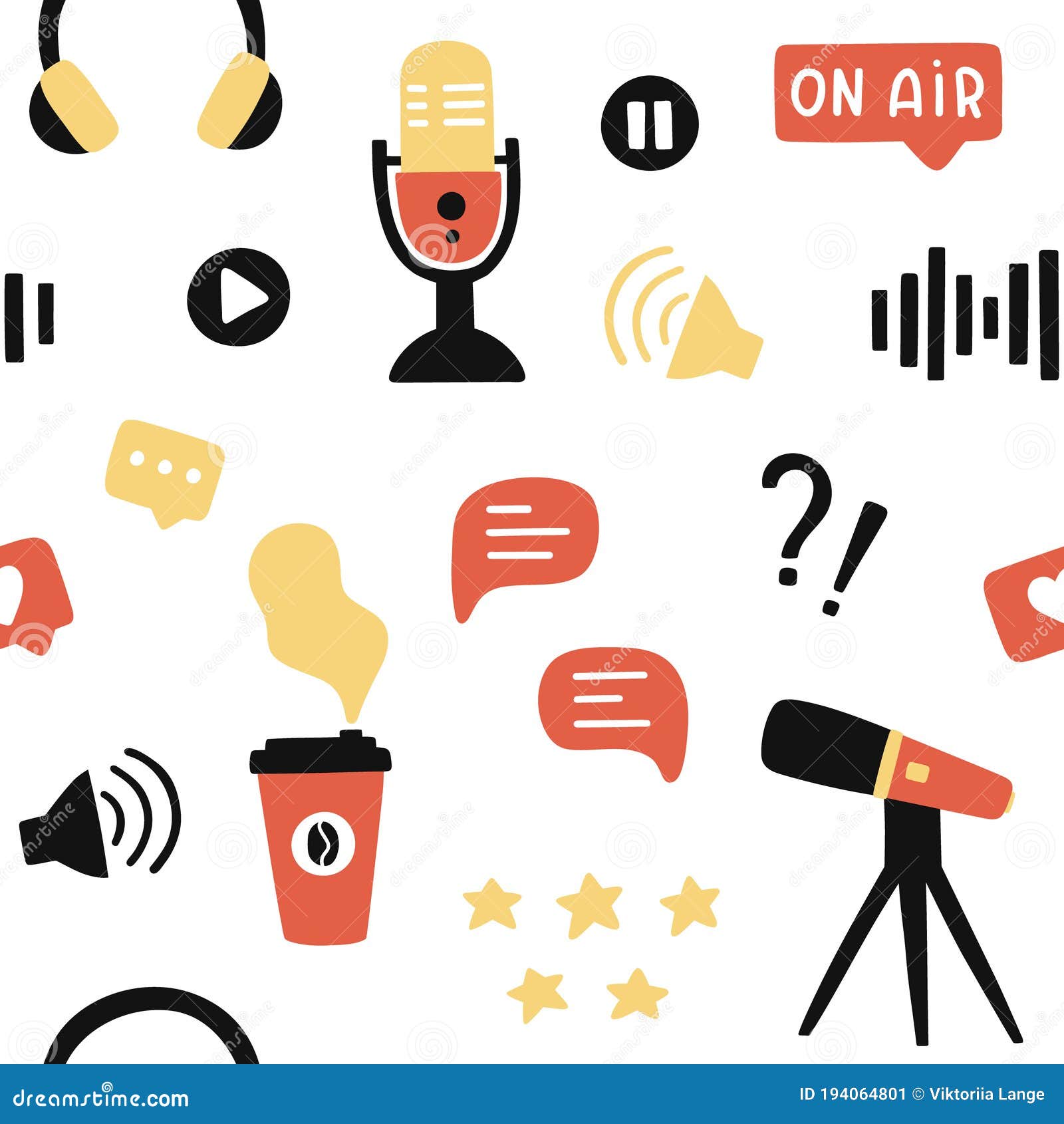 podcast seamless pattern. background for blogging, vlogging and live streaming