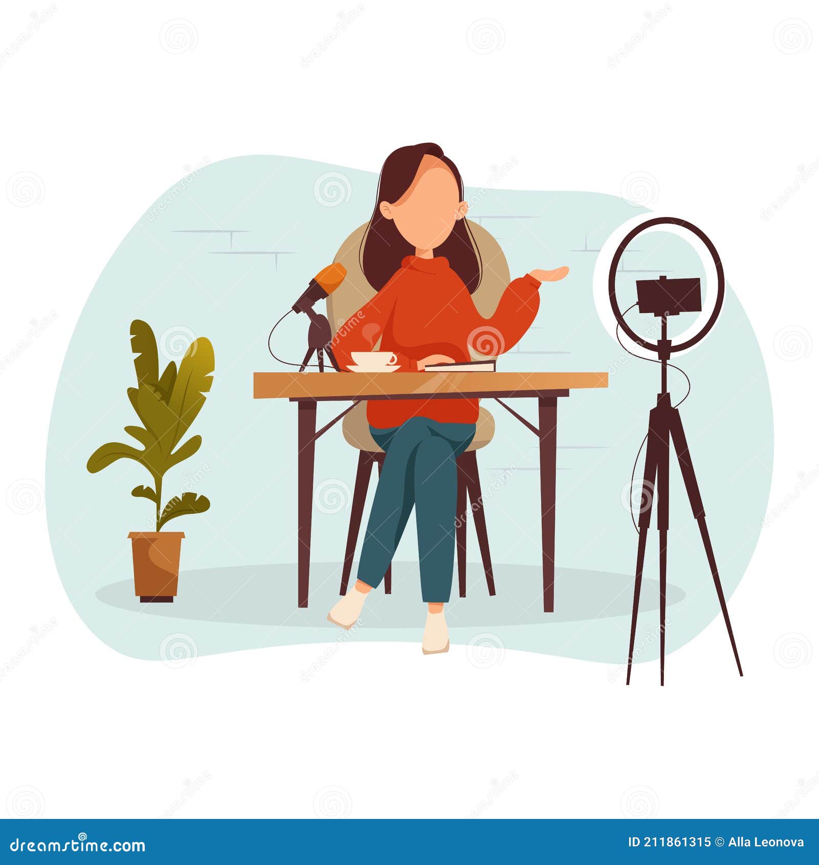 podcast, vlogger or blogger create internet content.  flat . character creating video for blog or vlog