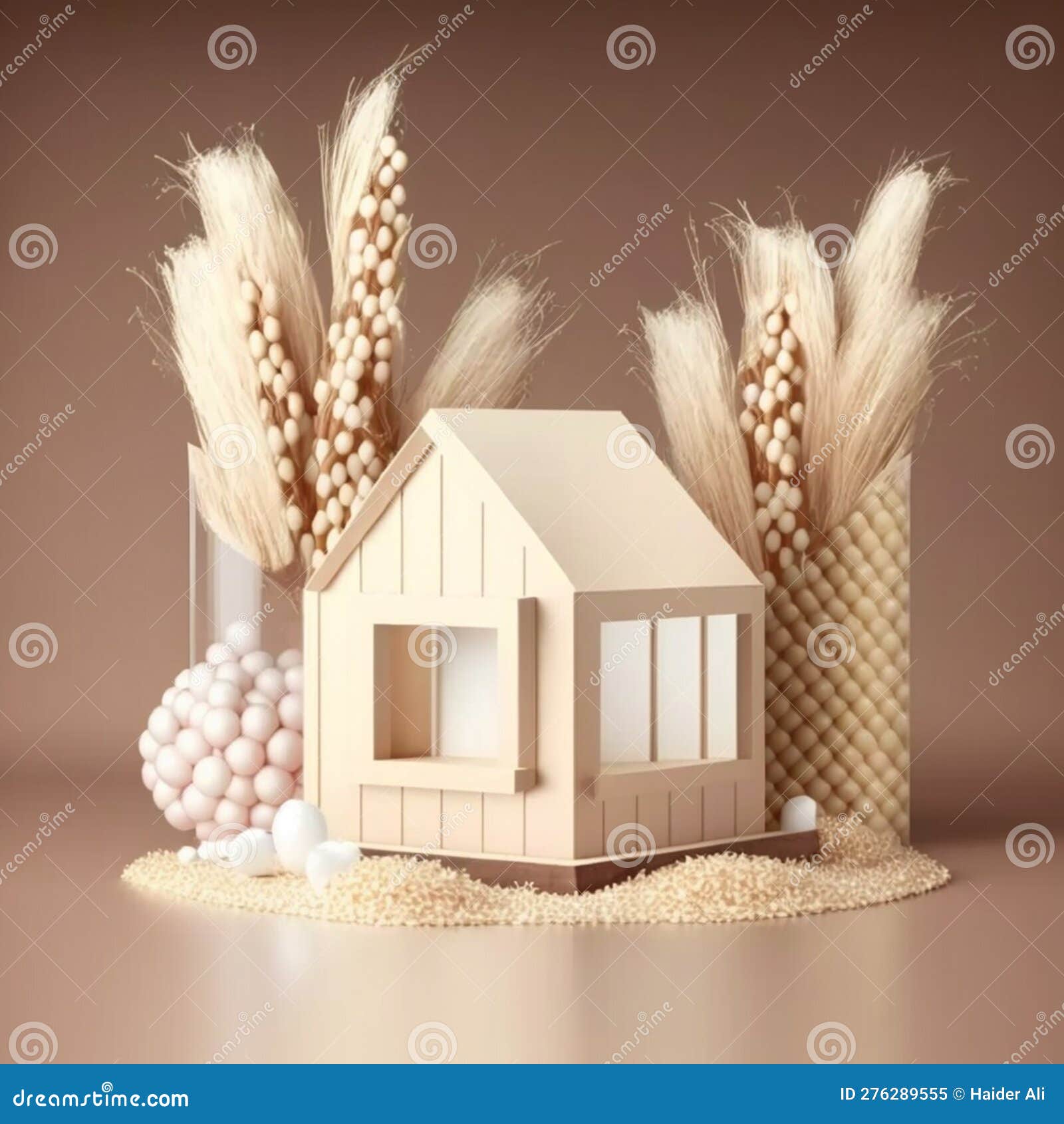 podium display with christmas-themed background, gift box, and branding banner on beige backdrop. generative ai