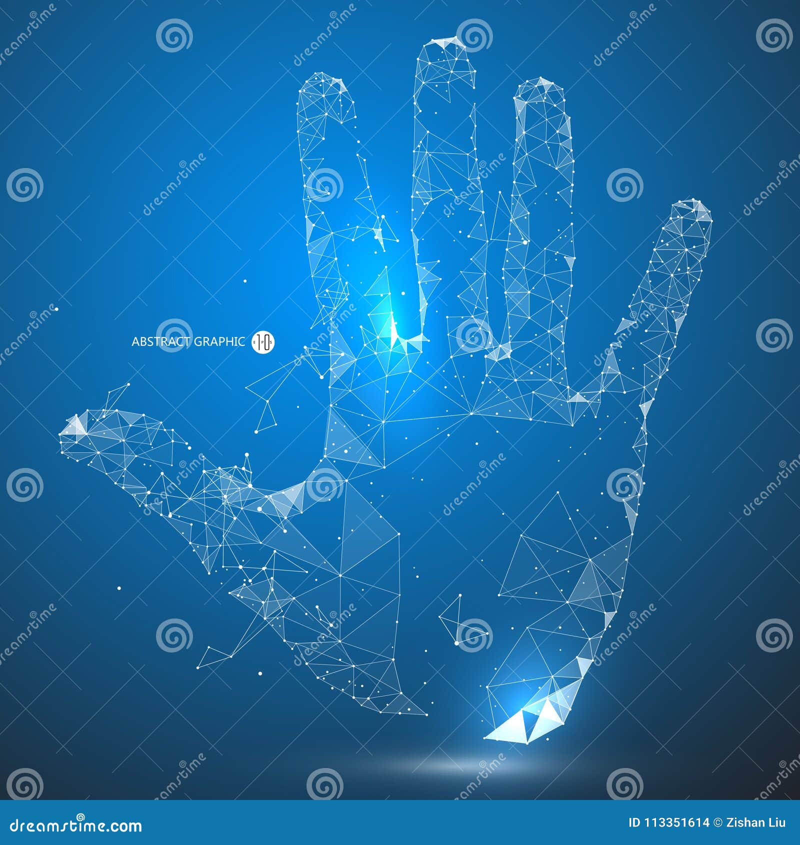point, line, surface connection constituted a tap gesture,blue  background, finger point, hand ial effect.