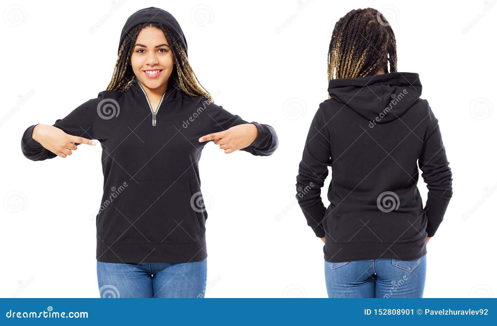 Download Pointed Stylish Afro American Girl In Hoodie Front And ...