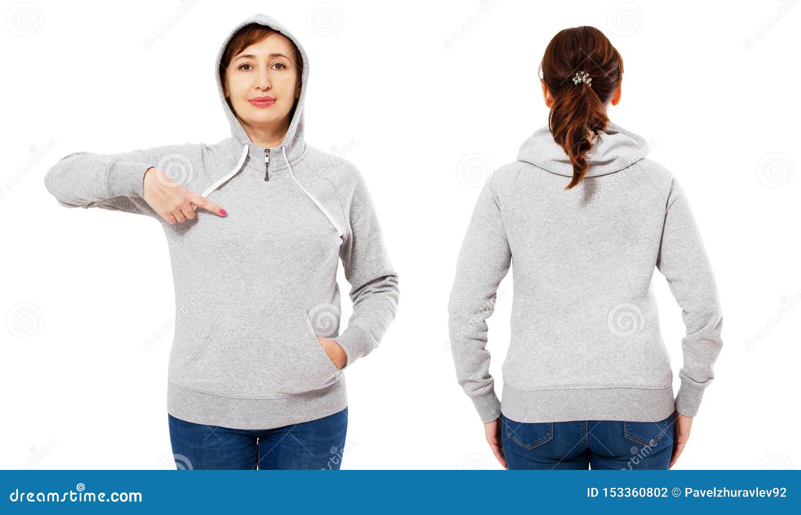 Download Pointed Stylish Middle-aged Woman In Hoodie Front And Back ...