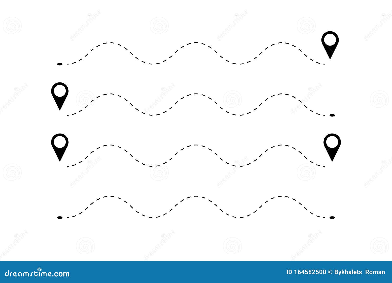 Pointers With Lines Way On Map Or Application. Start And ...