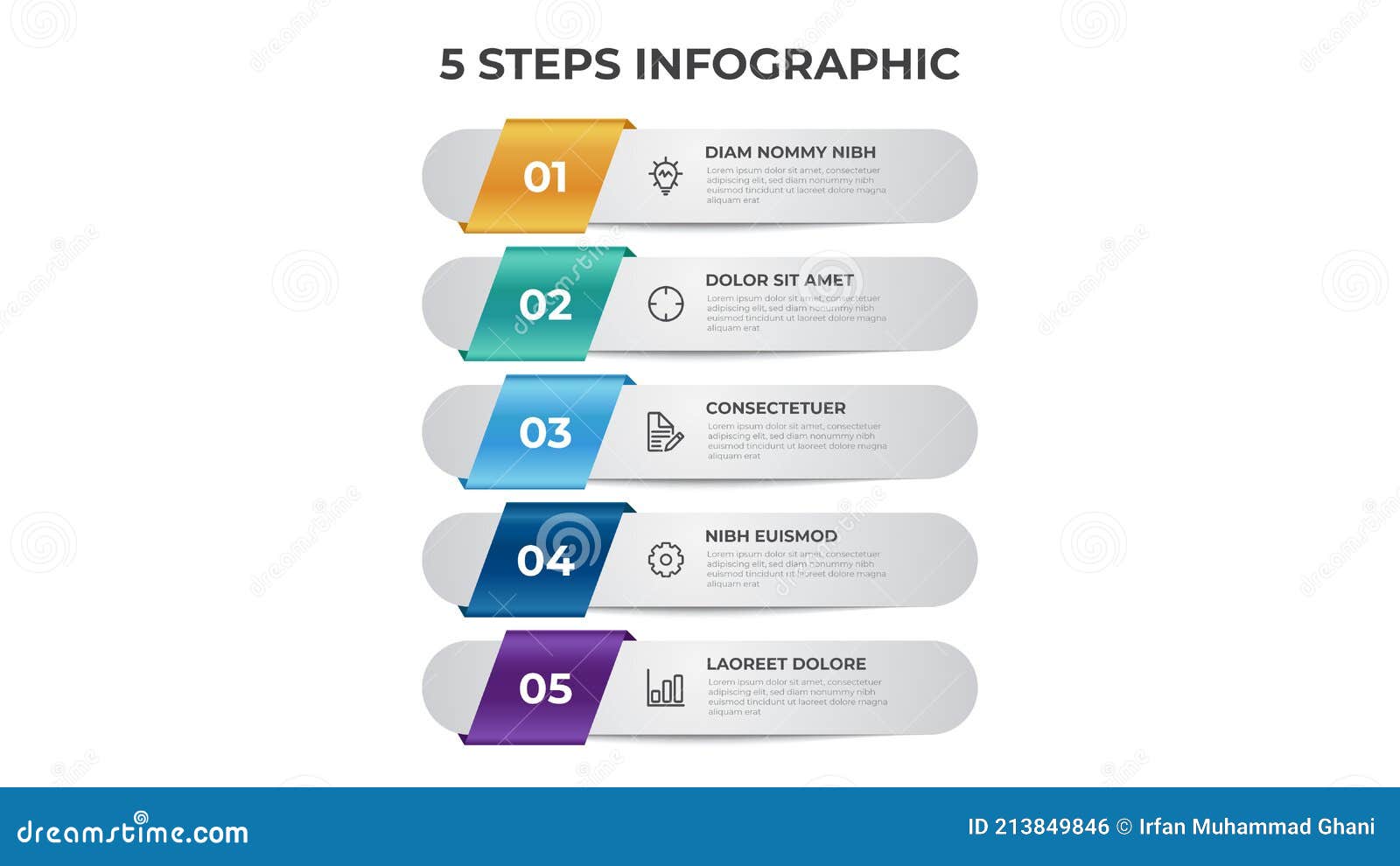 5 points of steps diagram, vertical list layout, infographic template 