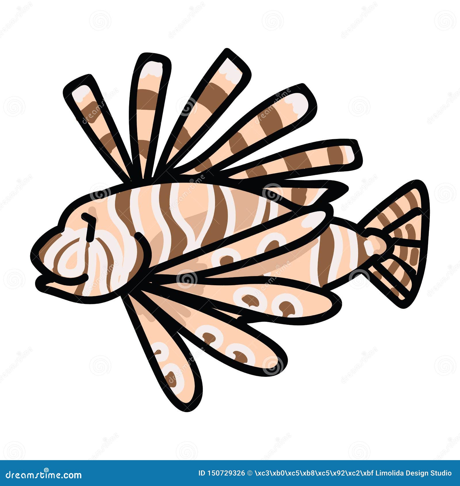 Download Cute Poisonous Lionfish Cartoon Vector Illustration Motif Set. Hand Drawn Isolated Sea Life ...