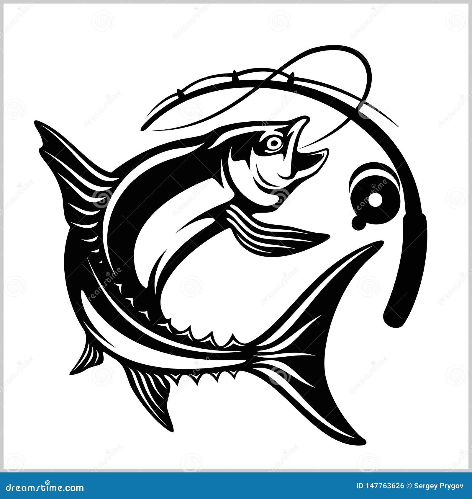 Logo Coloré Réaliste De Pêche Avec Des Poissons Appâtés Sur Le