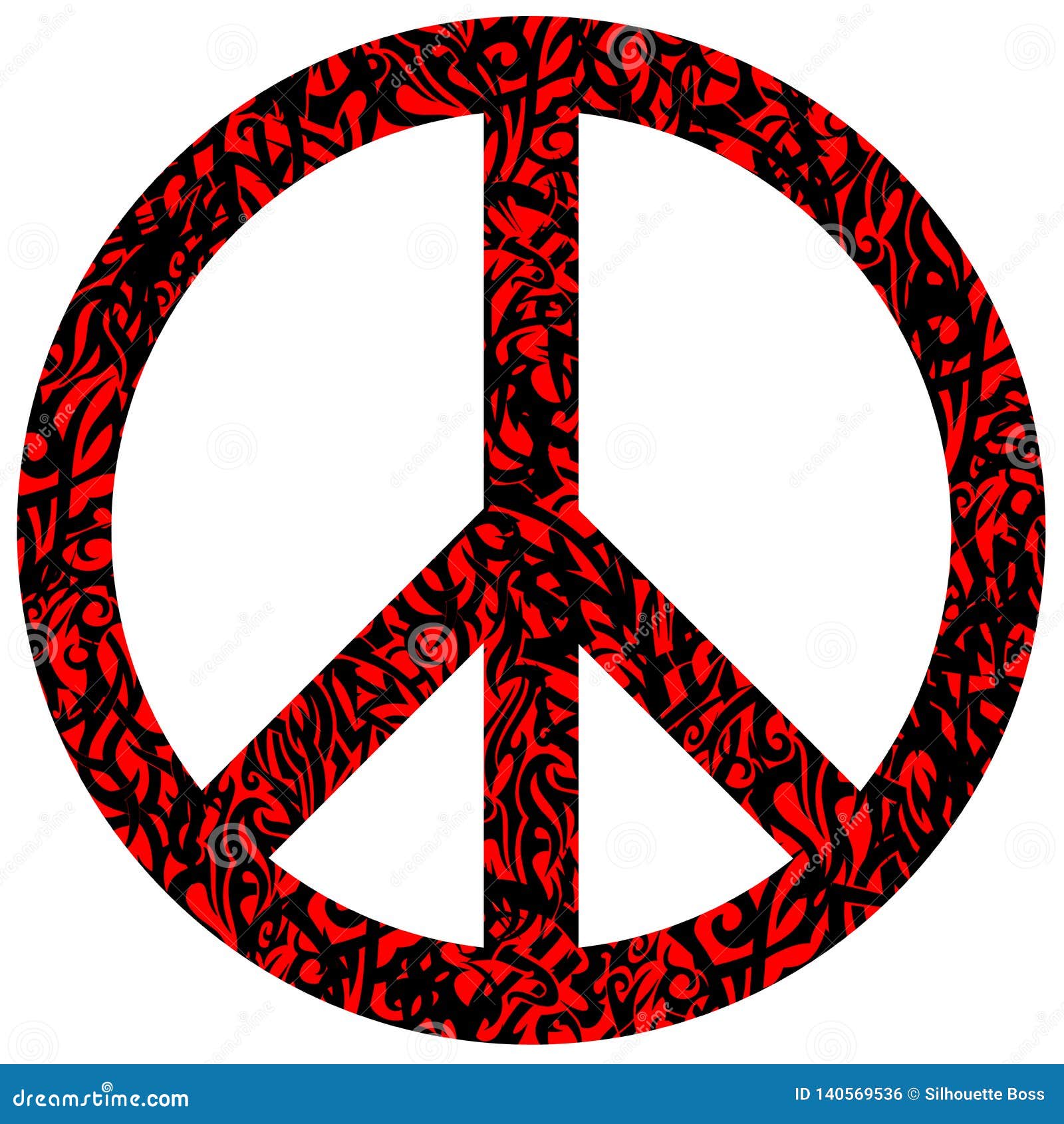Pokoj Wolnosc Symbol W Czerwieni Z Czarnym Plemiennym Symbolem Na Bialym Tle Ilustracji Ilustracja Zlozonej Z Pacyfizm Bialy