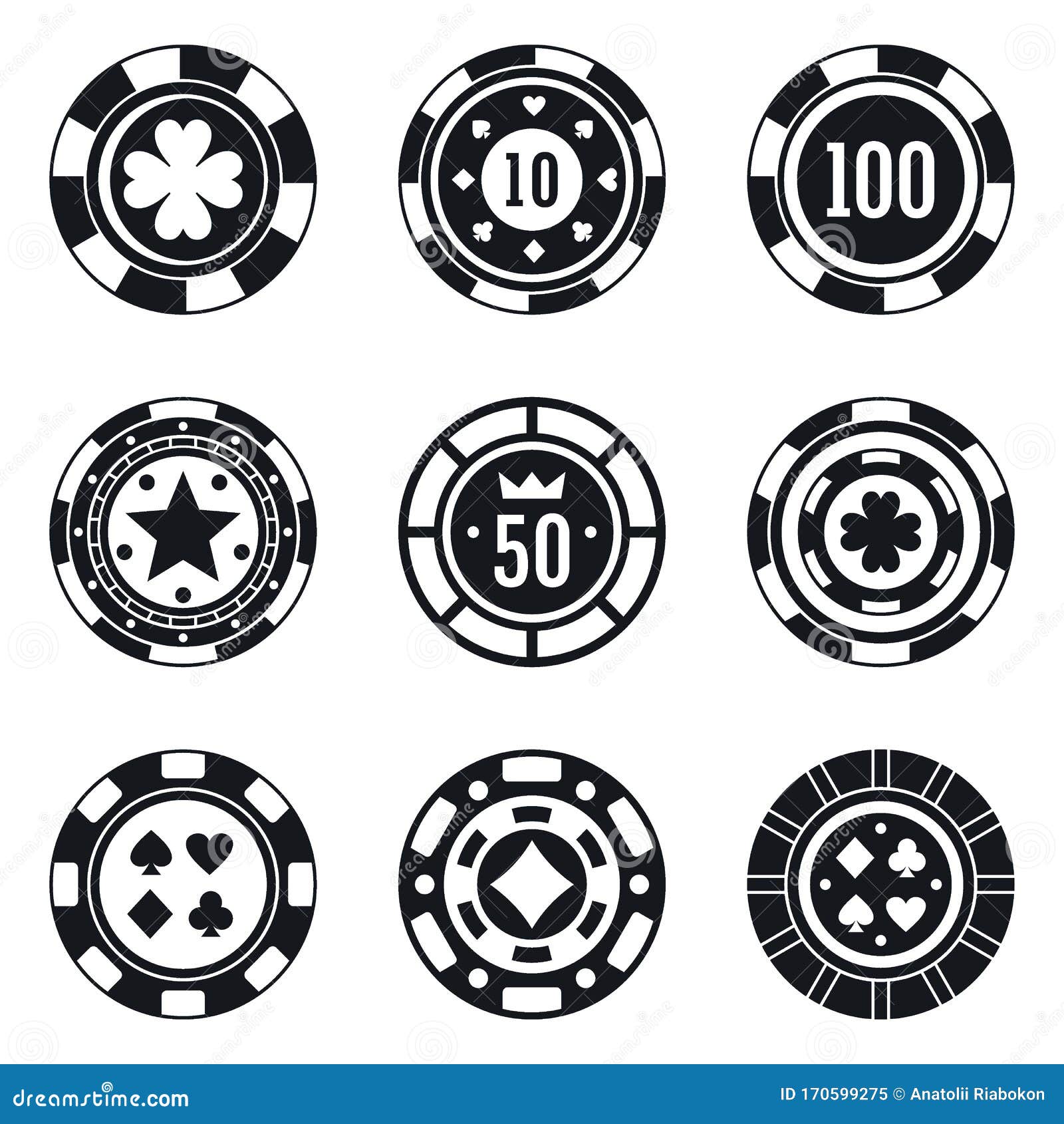Poker Casino Chips Icons Set, Simple Style Stock Vector - Illustration ...