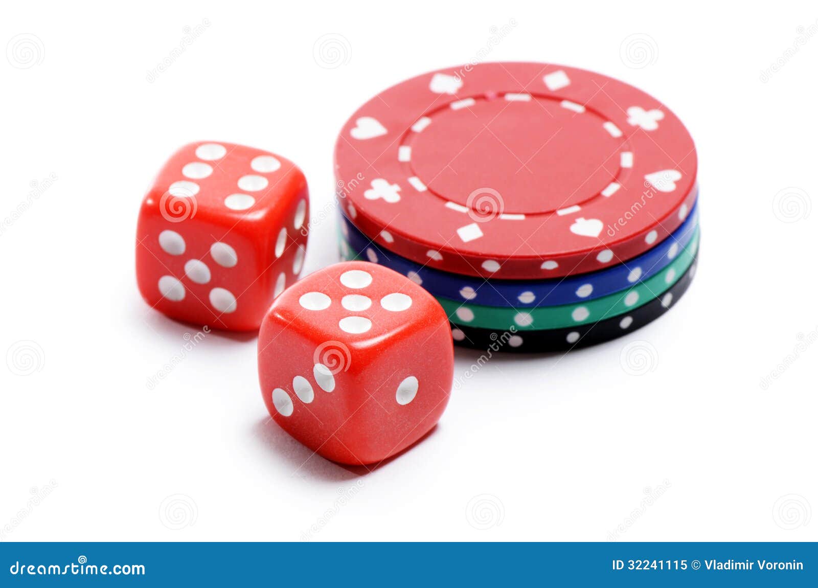 Poker chip and red cubes stock image. Image of leisure 32241115