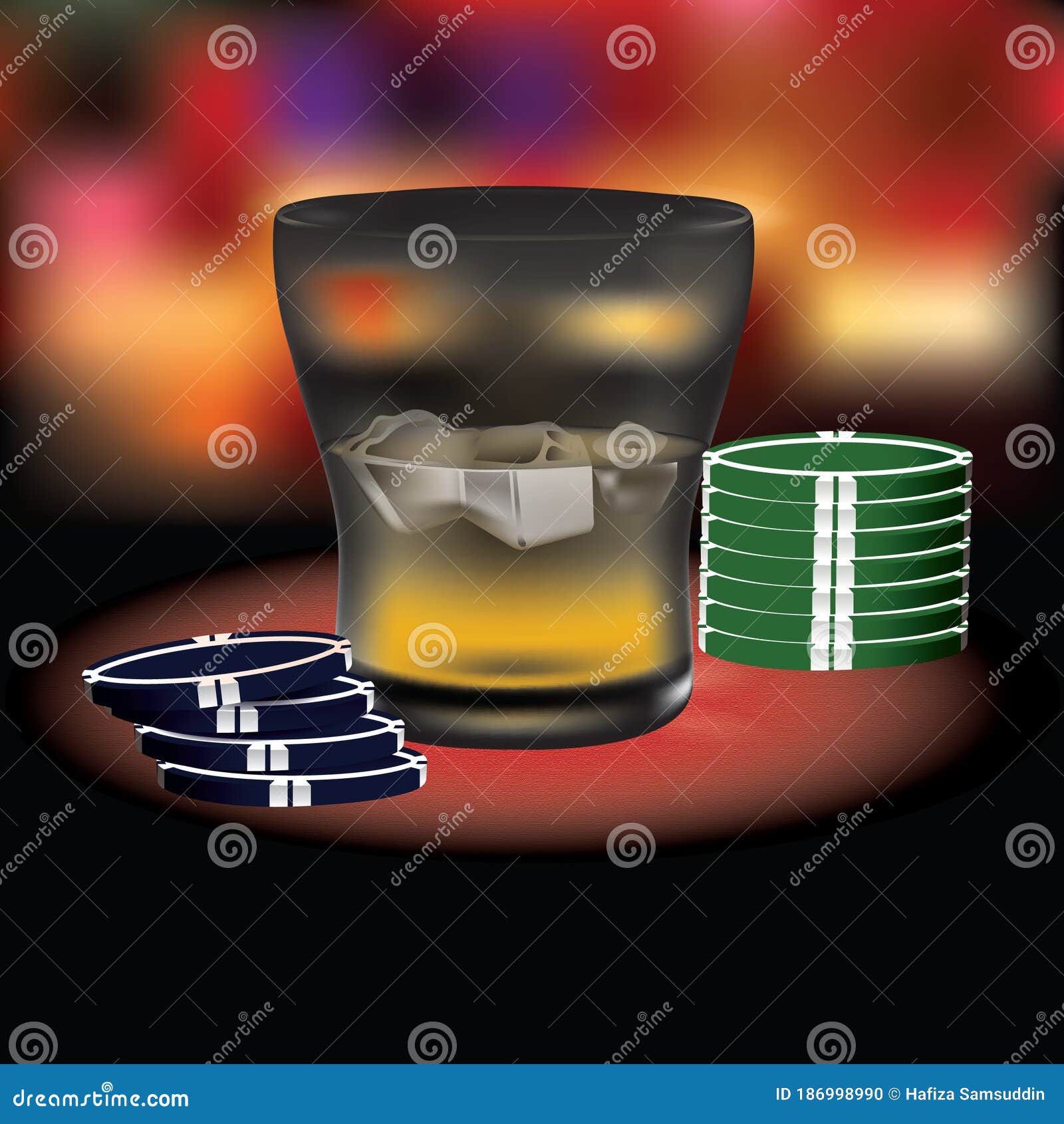 Poker Chips with a Glass. Vector Illustration Decorative Design Stock