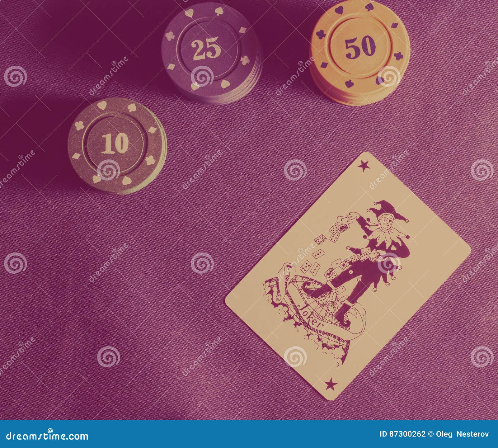 Poker chips and joker stock photo. Image of material 87300262