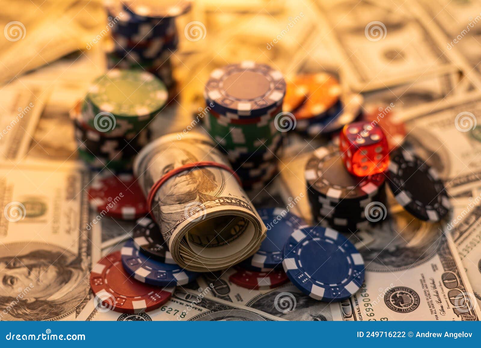 Poker Chips and Money, Dollars. Stock Photo Image of casino