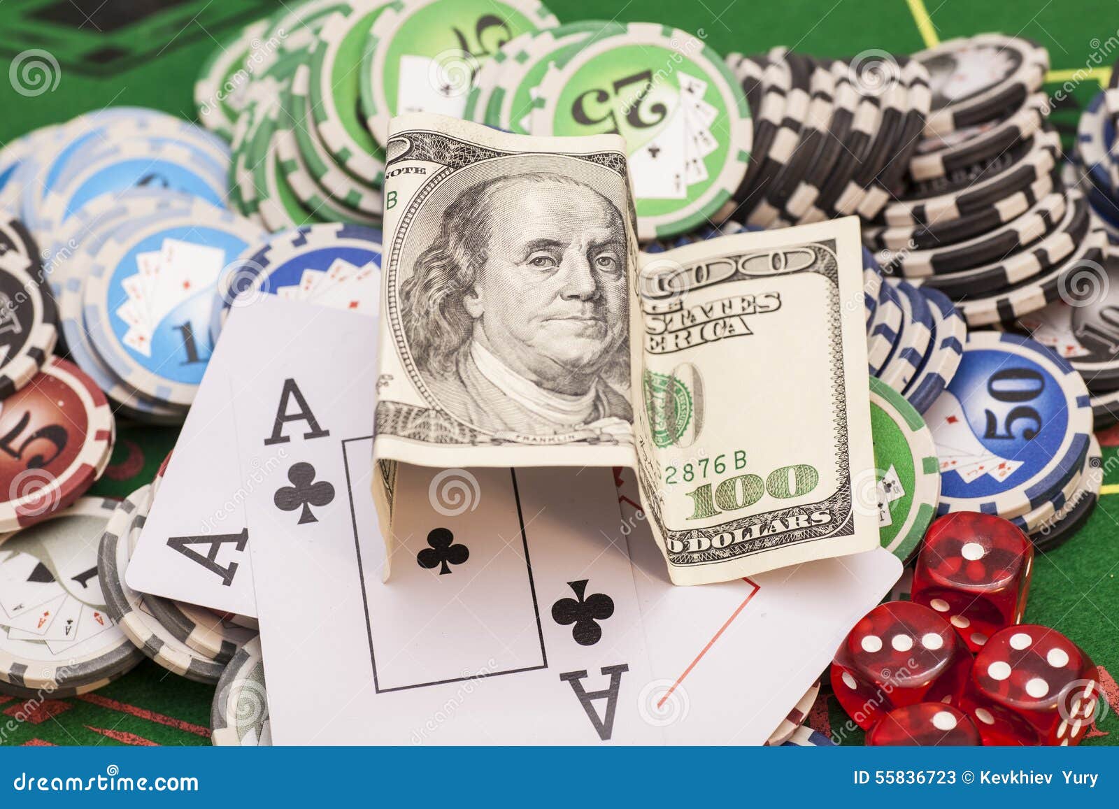 Poker Chips, Money,playing Cards Stock Image Image of metallic