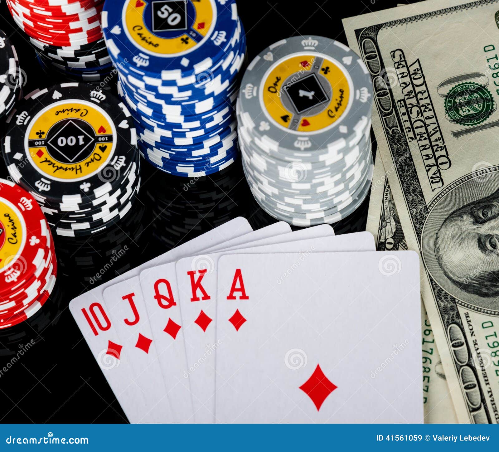 Poker Chips Playing Cards and Dollars Stock Image Image of pair